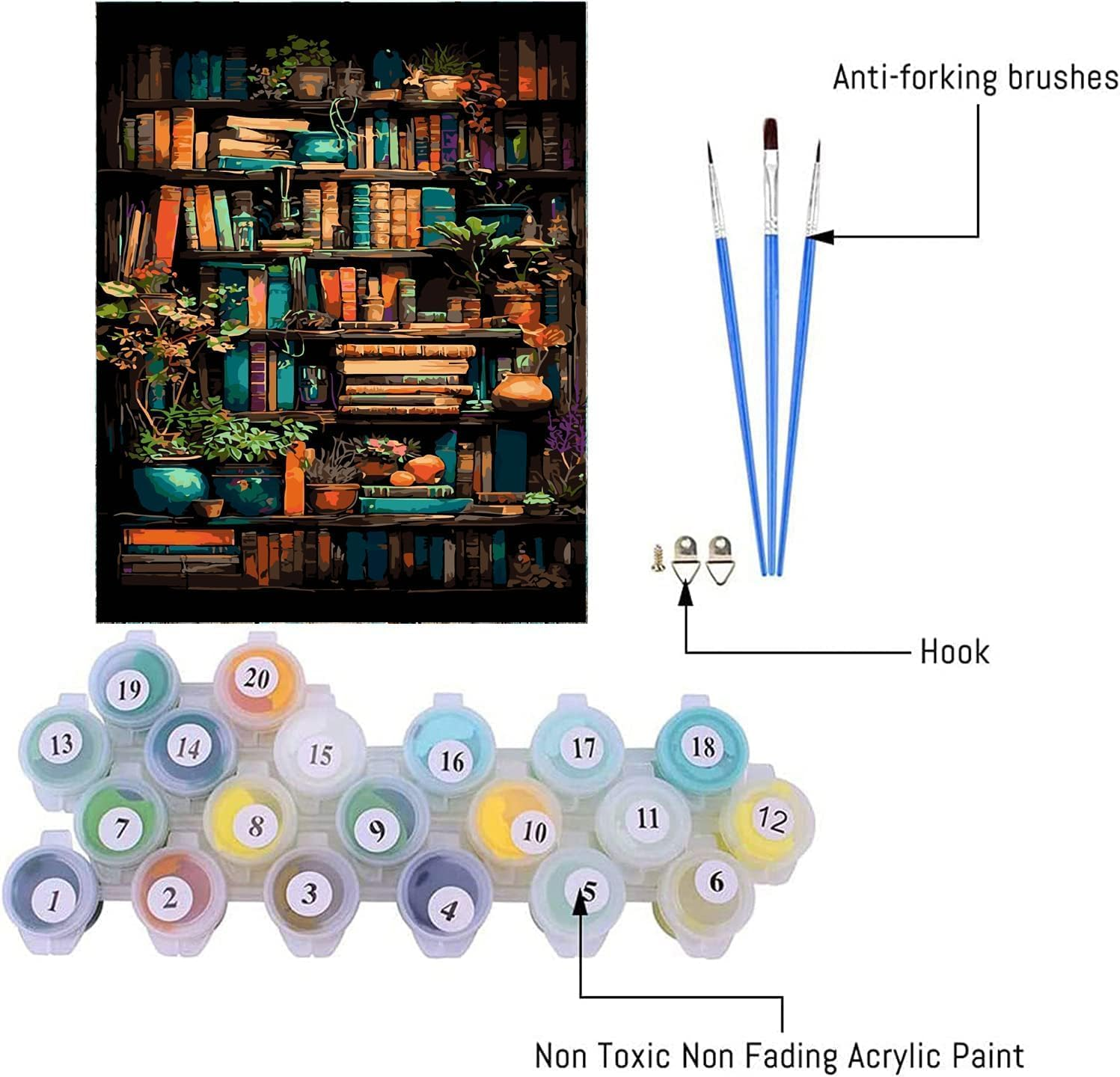 Paint by Number for Adults. Bookshelf Paint by Numbers for Adults Beginner Drawing Paintwork with 3 Paintbrushes Paint Canvas Oil Painting 16&rdquo; X 20&rdquo; image number 3