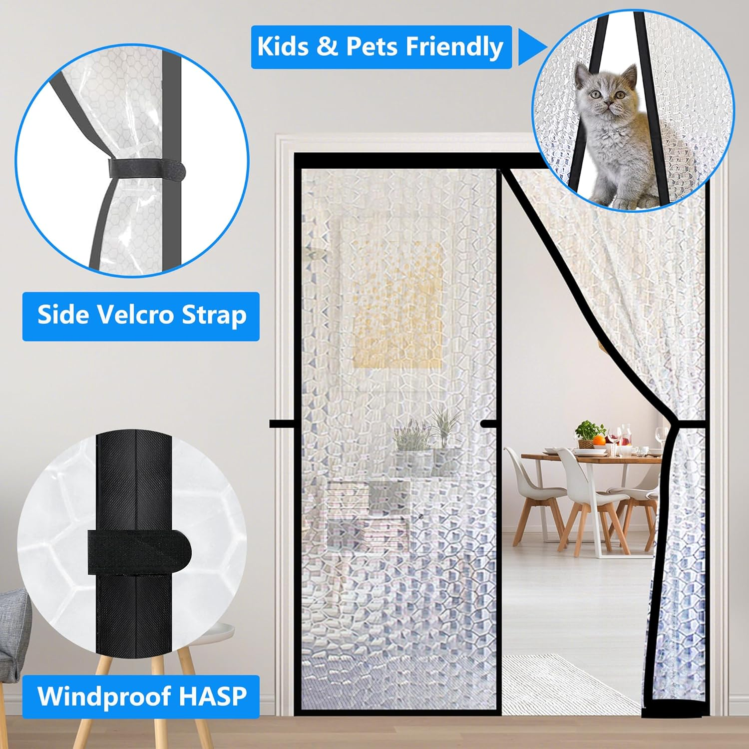 RELIANCER Magnetic Thermal Insulated Door Curtain,Waterproof EVA Door Cover,Fit Doors Size up to 39"X82",Temperature Protection Insulated Doorway Curtain Partition,Patio Self-Closing Doors Net Screen image number 3