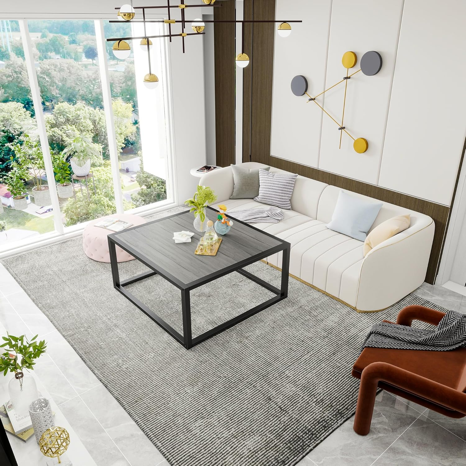 Diolong Square Coffee Table 2 Tier Wooden End Table, Central Table with Open Storage Space for Living Room, Modern Side Table, Grey