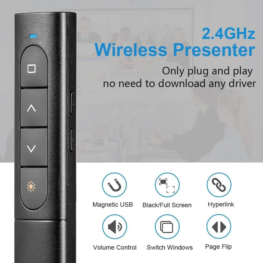 Usb/Type-C 2 in 1 Presentation Clicker for Powerpoint, Hyperlink Volume Control Wireless Presenter Remote Presentation Pointer Slide Advancer PPT Clicker for Mac Ipad Computer Laptop image number 1