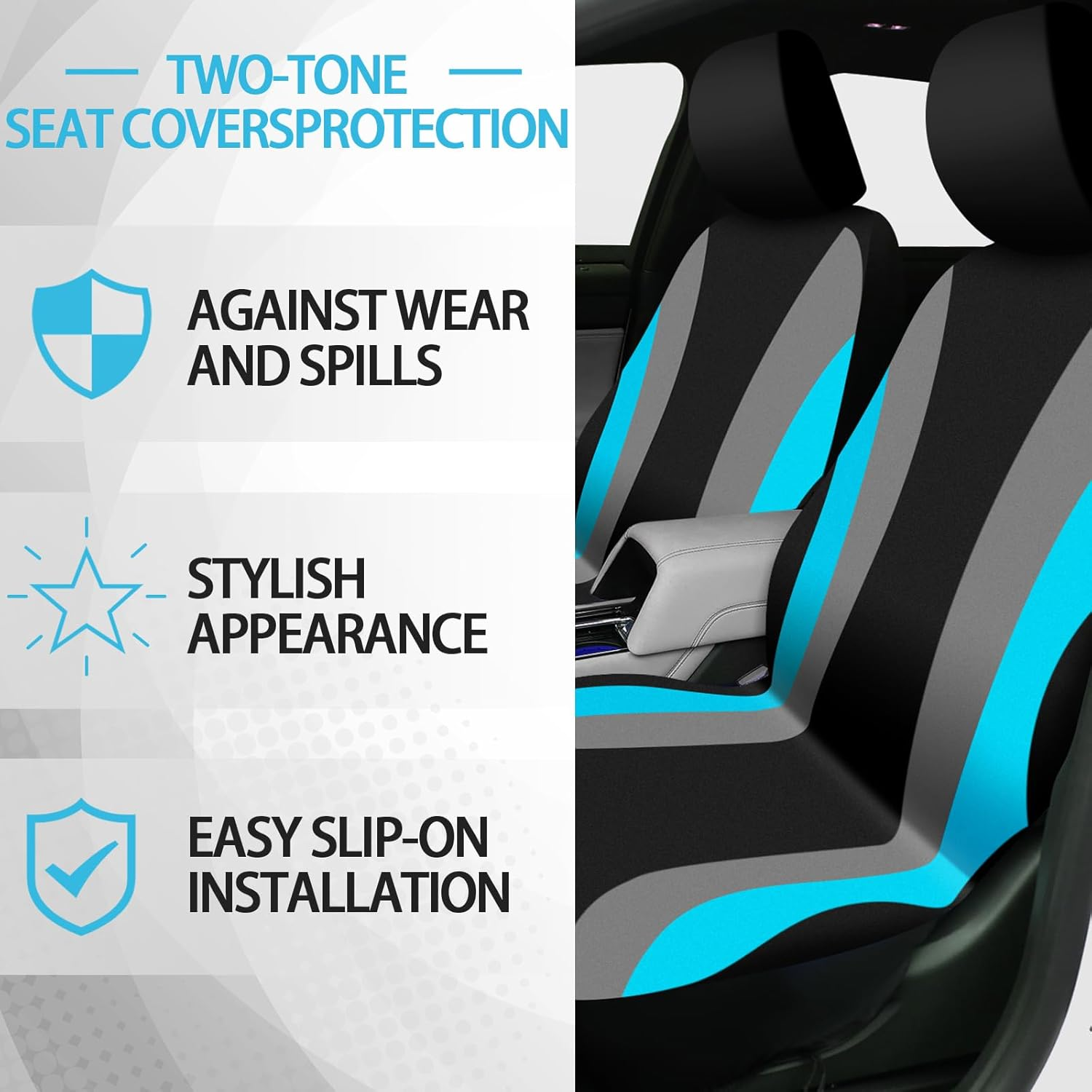 ROCEEI 47 Pcs Car Seat Cover Full Set Car Accessories for Front Rear Seat Fluffy Steering Wheel Cover Belt Automotive Floor Mats Air Conditioner Decoration Strip(Lake Blue) image number 3