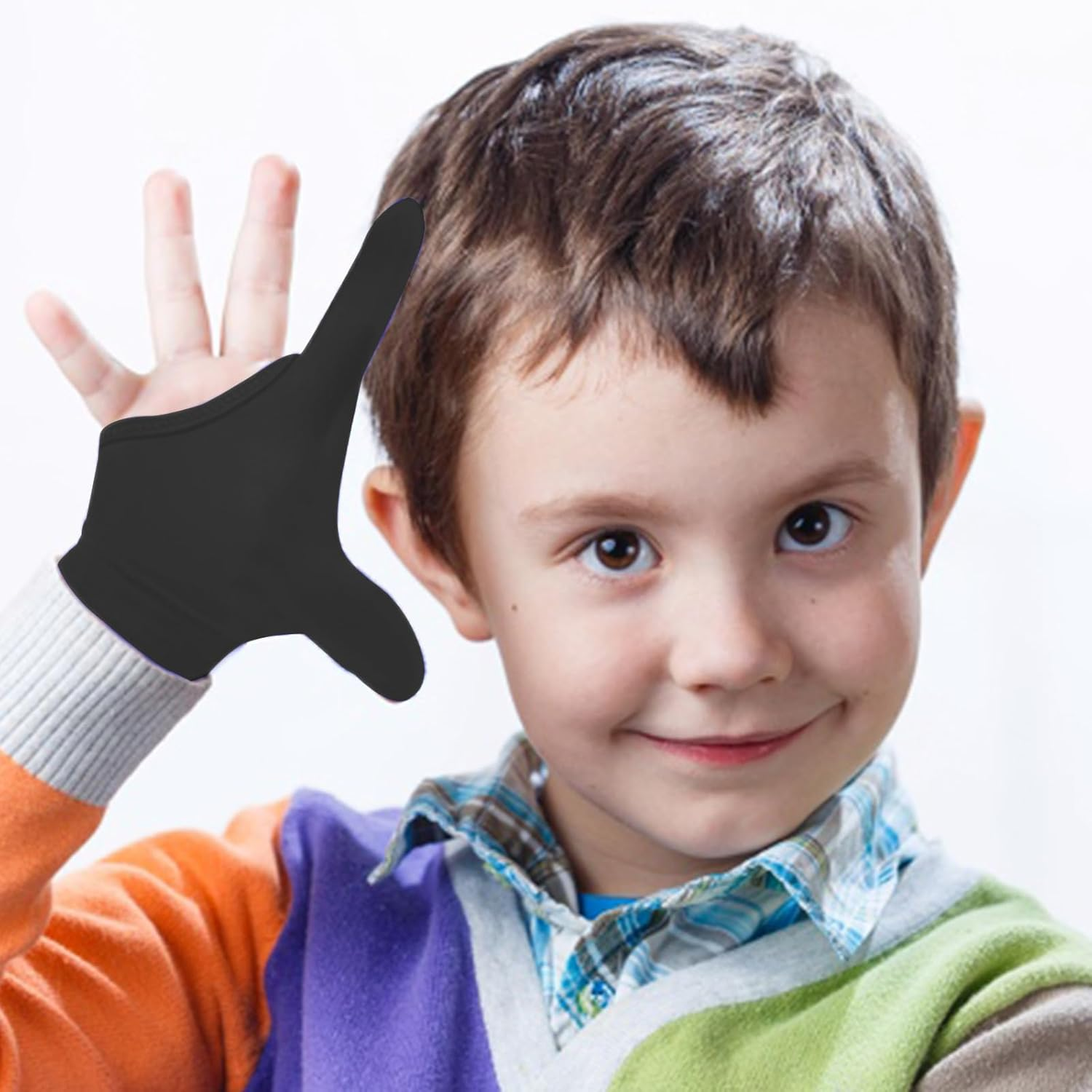Kuskins 4 Pcs Thumb Sucking Guard Gloves for Kids Ages 5-13, Breathable Sensory Gloves to Stop Thumb Sucking & Nail Biting, Soft Cotton anti Suck Guard with Chewy Compression (Black)