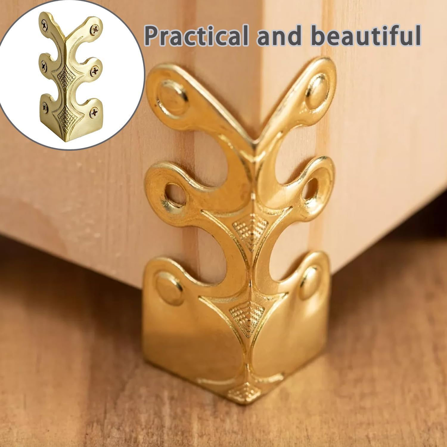 5 Pcs Gold Baseboard Corner Protectors for Decorative Protection, Vintage Metal Brass image number 4