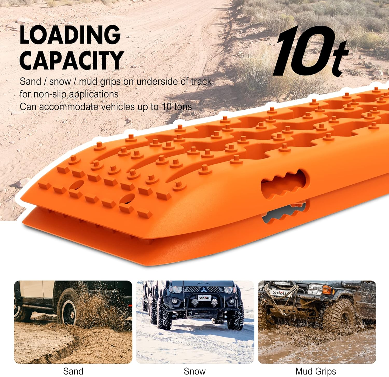 X-BULL Recovery Tracks 4X4 Recovery Boards Offroad 4Wd Tracks 22046LBS/10000KG Stand for Automotive Accessories Tires and Wheels in the Sand Mud Snow(Gen 2.0) image number 4