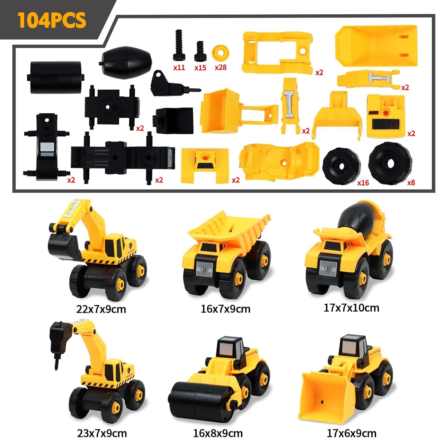 Building & Construction Toys for 3 4 5 Year Old Boys Toy, Kids Take Apart Toy Cars with Excavator Tractor Truck Electric Drill Tool, Educational Stem Toys for Kids Ages 3-5 5-8, Birthday Gifts image number 4