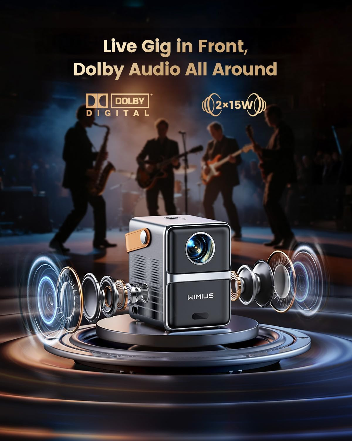 Mini Projector 4K【Netflix Officially/Dolby Audio】 Auto Keystone & E-Focus Wifi6 Bluetooth Smart Portable Projector, Wimius 1080P Full HD Short Throw Movie Projectors for Bedroom/Home/Outdoor/Gifts