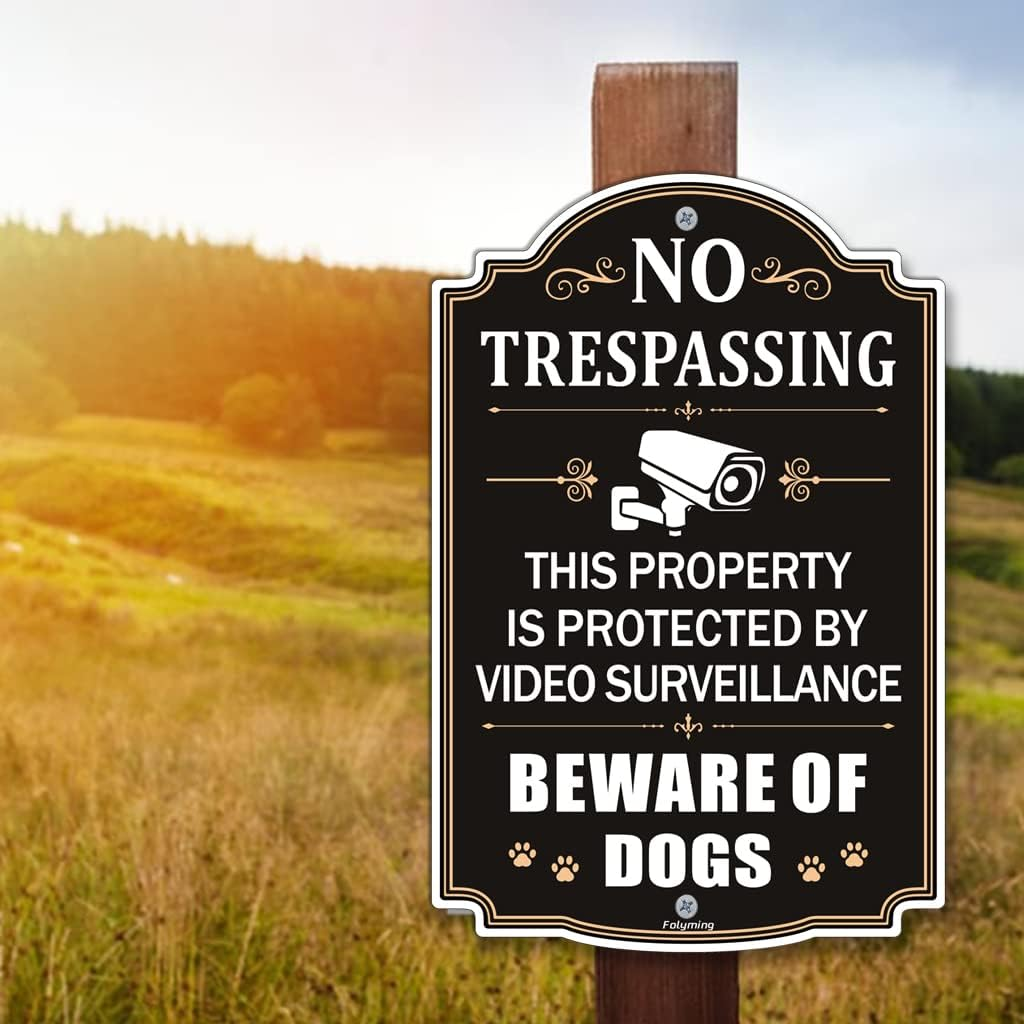 2 Pack No Trespassing This Property Is Protected by Video Surveillance Beware of Dogs Signs 12 X 8 Inches Metal Reflective Sturdy Rust Aluminum Weatherproof Easy to Install image number 2