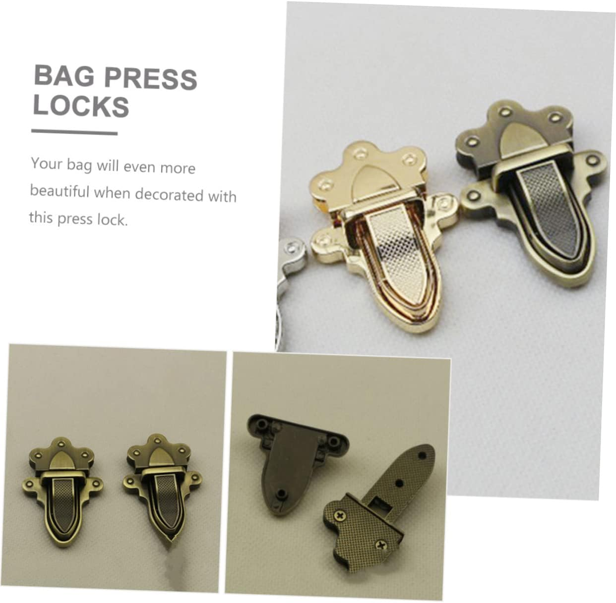 OATIPHO 4Pcs Metal Bag Closure Press Locks DIY Handbag Lock Accessories for Shoulder Bags Travel Purse Repair Replacement in Silver - Silver image number 2