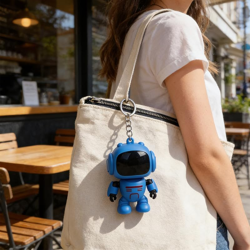 Backpack Keychain | Joint Movable Robot Wallet Pendant - Luminous Eyes Design Purse Keychain | for Men Bag Wallet Schoolbag Handbag Decoration Home Travel - White image number 3