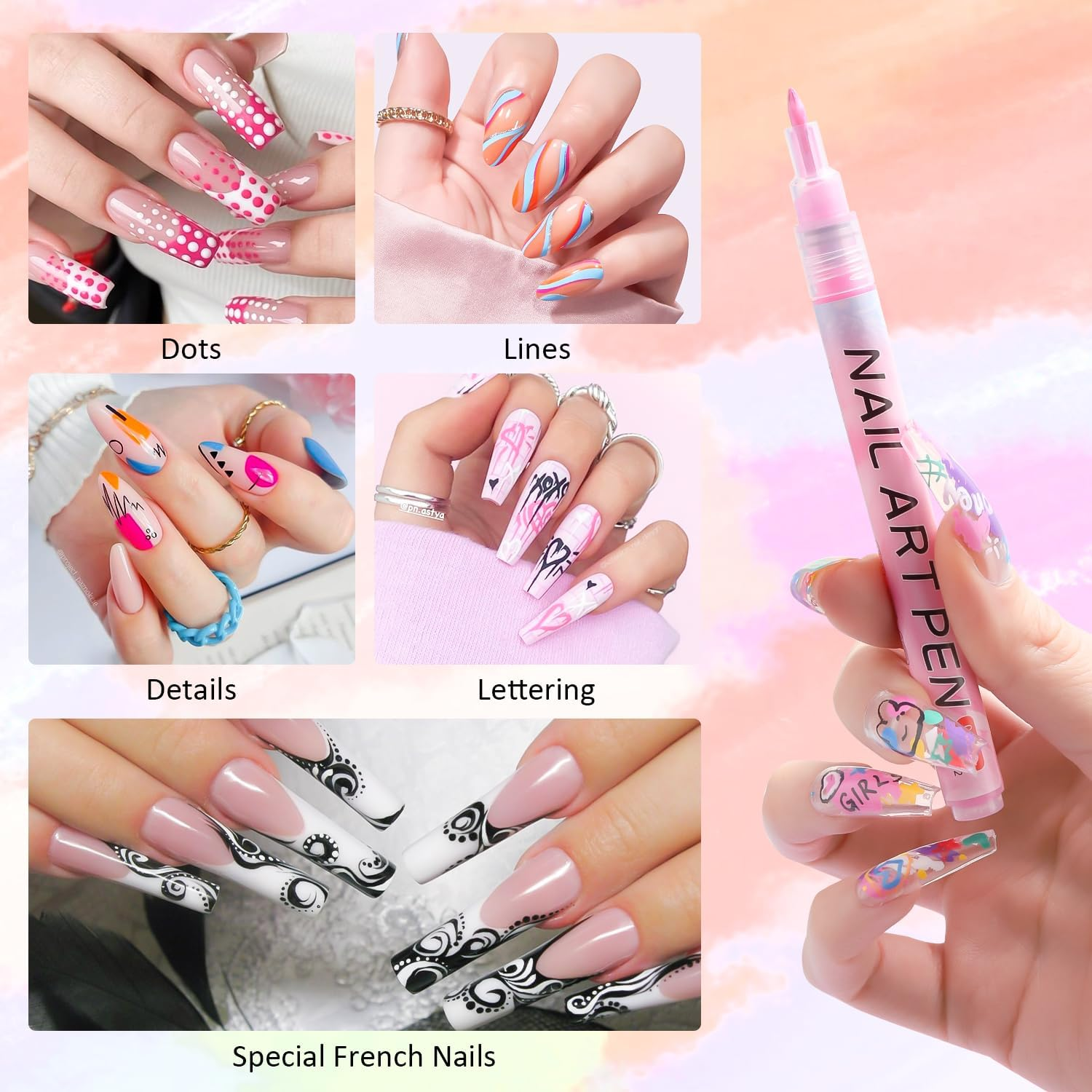 LEDSUUEI Nail Polish Pen Set, 12 Colours, Nail Art Graffiti Pen, Nail Drawing Pen, Waterproof 3D Nail Art Pen, Nail Polish Pens, Nail Dotting Tools, Acrylic Paint Pens, Drawing and Painting Point image number 4
