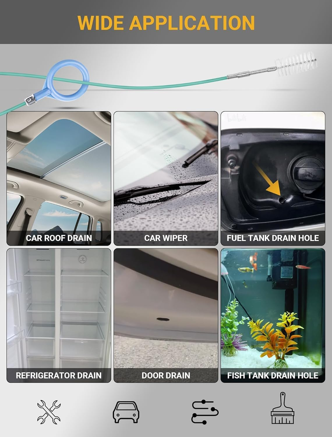 2-Packs Auto Sunroof Drain Cleaning Tool, Flexible Drain Brush Pipe Cleaners for Car, Tube Cleaning Brush Slim Drain Dredging Tool Perfect for Car Sunroof, Windshield Wiper Drain Hole (Green, 200CM) image number 3