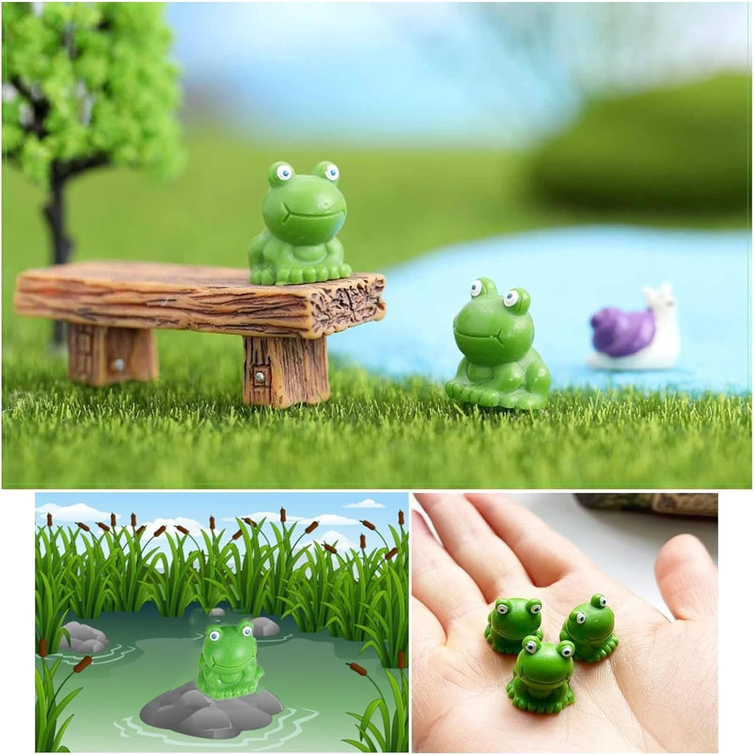 80Pcs Resin Mini Frogs, Gewaha Miniature Tiny Frog Figurines Cute Frog Decor Mini Garden Decorations Resin Animals for Landscape Dollhouse DIY Craft Potted Plant（Green） image number 2