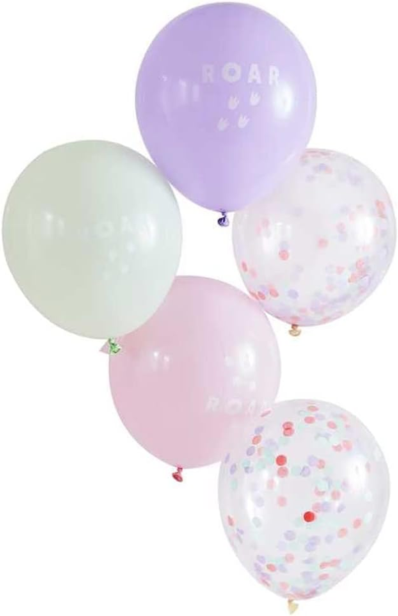 Ginger Ray Dinosaur Pink, Lilac and Pastel Green Roar Balloon, 30 Cm Diameter (5 Pieces) image number 2