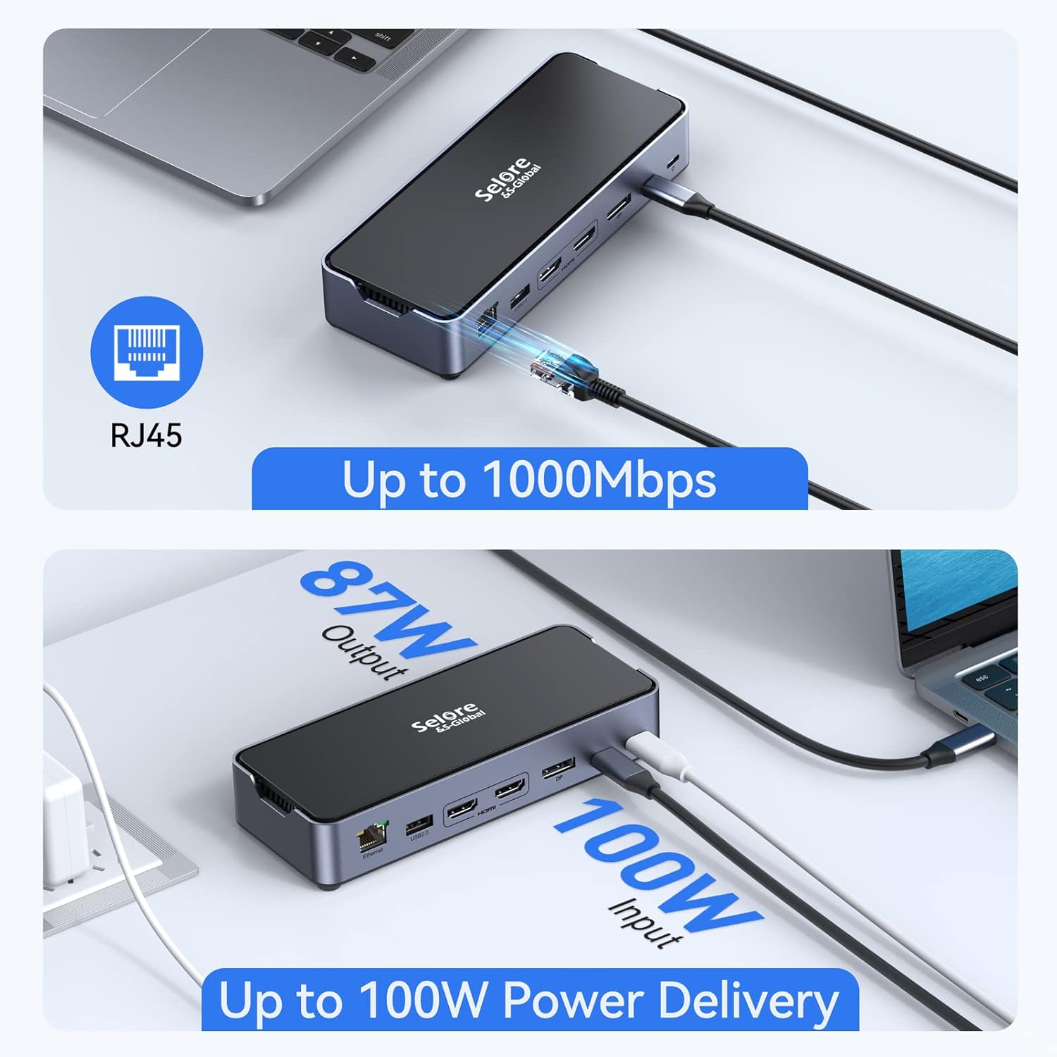 USB C Docking Station USB C Dock Single 8K Triple 4K Display Laptop Docking Station Triple Monitor 15 in 1 to 2 HDMI Displayport Charging Ethernet USB 3.1 Type-C Port for Dell/Hp/Lenovo/Surface - Grey-4 image number 5