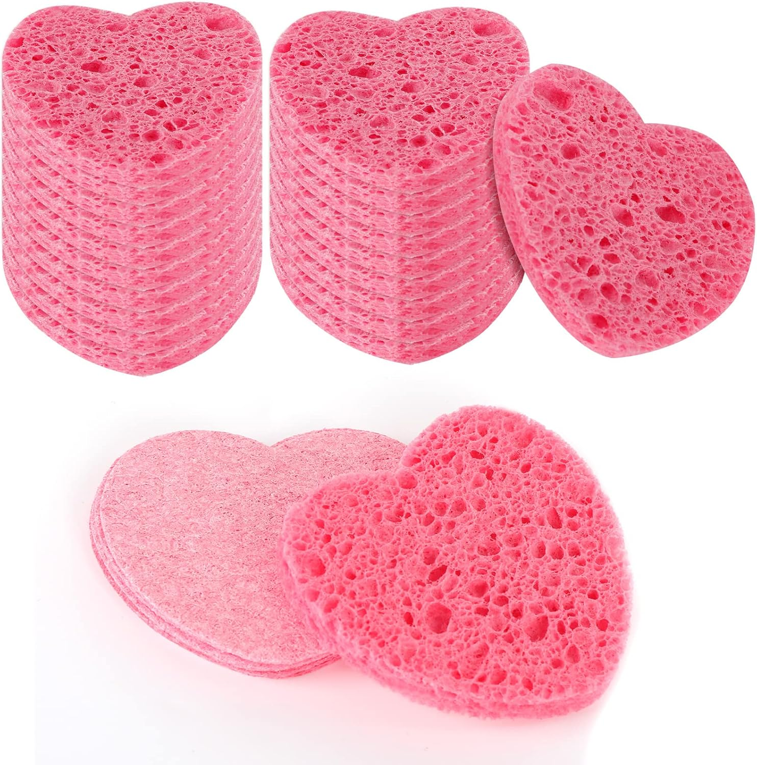 WLLHYF 20 Pieces Compressed Facial Sponges Natural Cellulose Facial Cleaning Sponges Professional Cosmetic Spa Sponges for Face Cleansing Makeup Removal Pore Exfoliating (Heart-Pink) image number 2