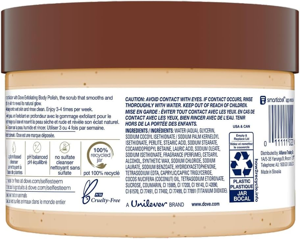 Dove Body Scrub Brown Sugar and Coconut Butter Deep Exfoliating Body Polish 298G, Reveals Visibly Smoother, Soft Skin with Lasting Nourishment image number 3