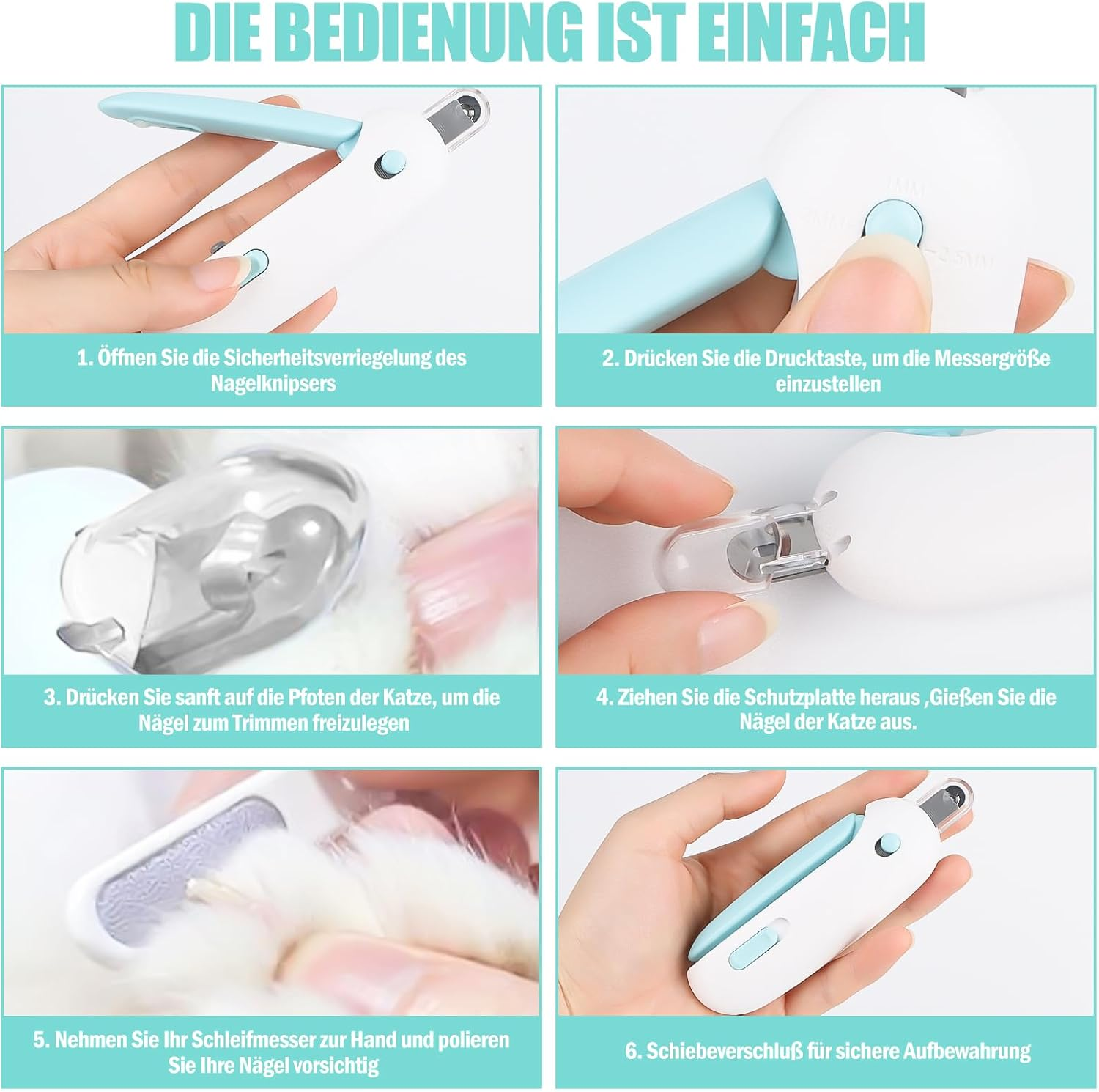 Encuryna Cat Nail Clippers, Claw Clippers for Dogs and Cats, Stainless Steel Cat Nail Clippers, Cat Nail Trimmer, Cat Claw Cutter, Cat Nail Clippers, Cats with Nail File and Protection (Blue) image number 2