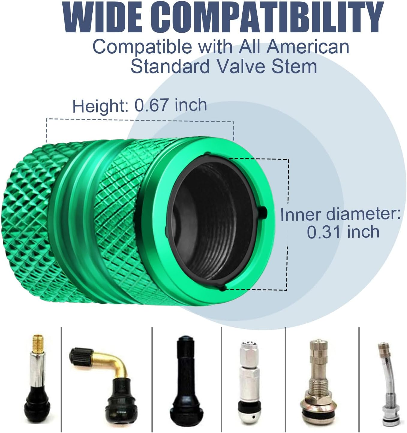 Tire Valve Stem Caps - 4 Pack Anti-Corrosion Premium Anodized Alloy Tyre Air Valve Caps Universal for Car SUV Bike Green image number 7