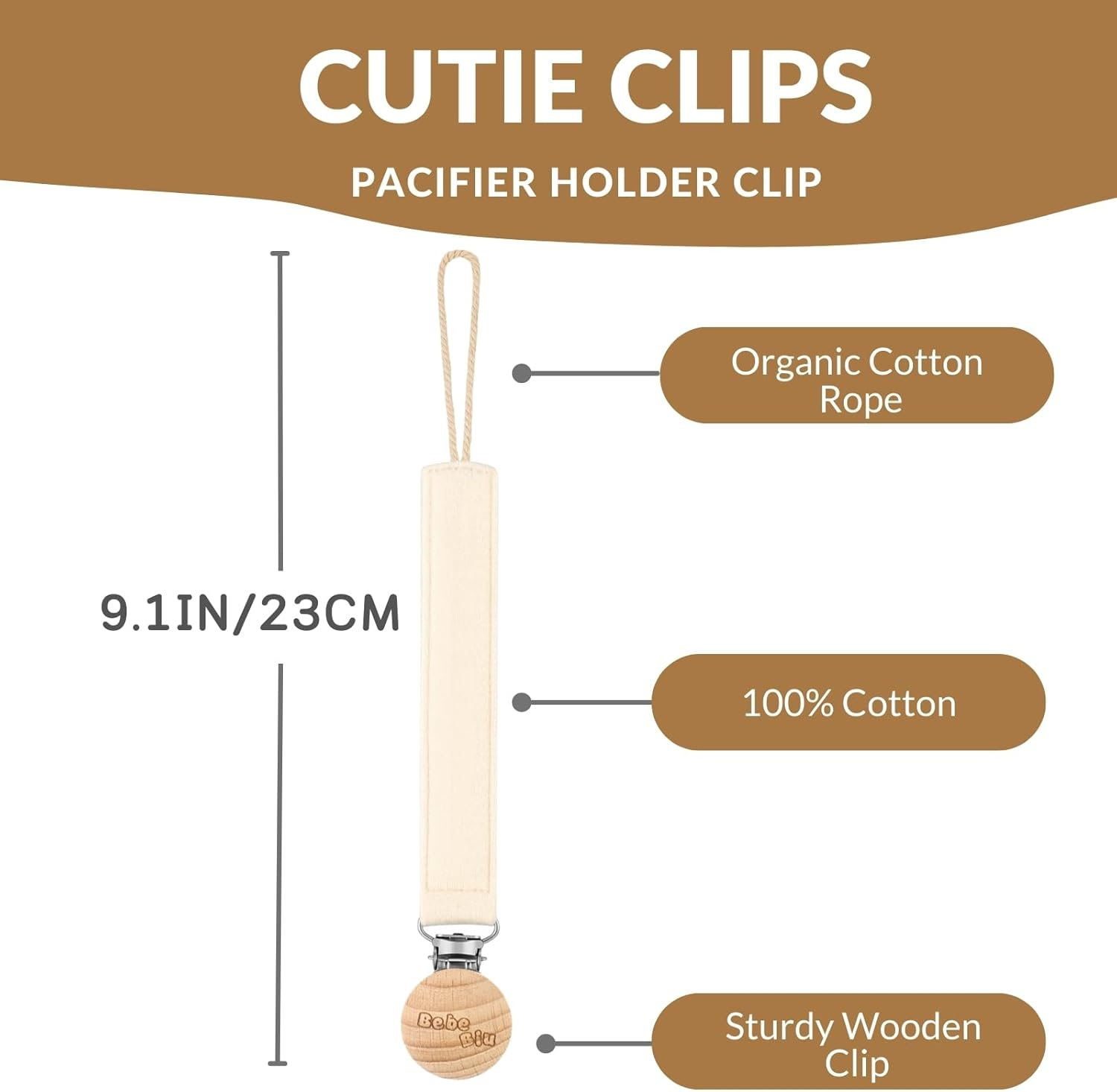 Dummy Clip, 2 Pack Fabric Pacifier Clips, Super Soft Fabric Strap with Wooden Clip, Pacifier Clip Newborn Essentials (Cream/Sage) - Pale Mauve/Blush image number 7