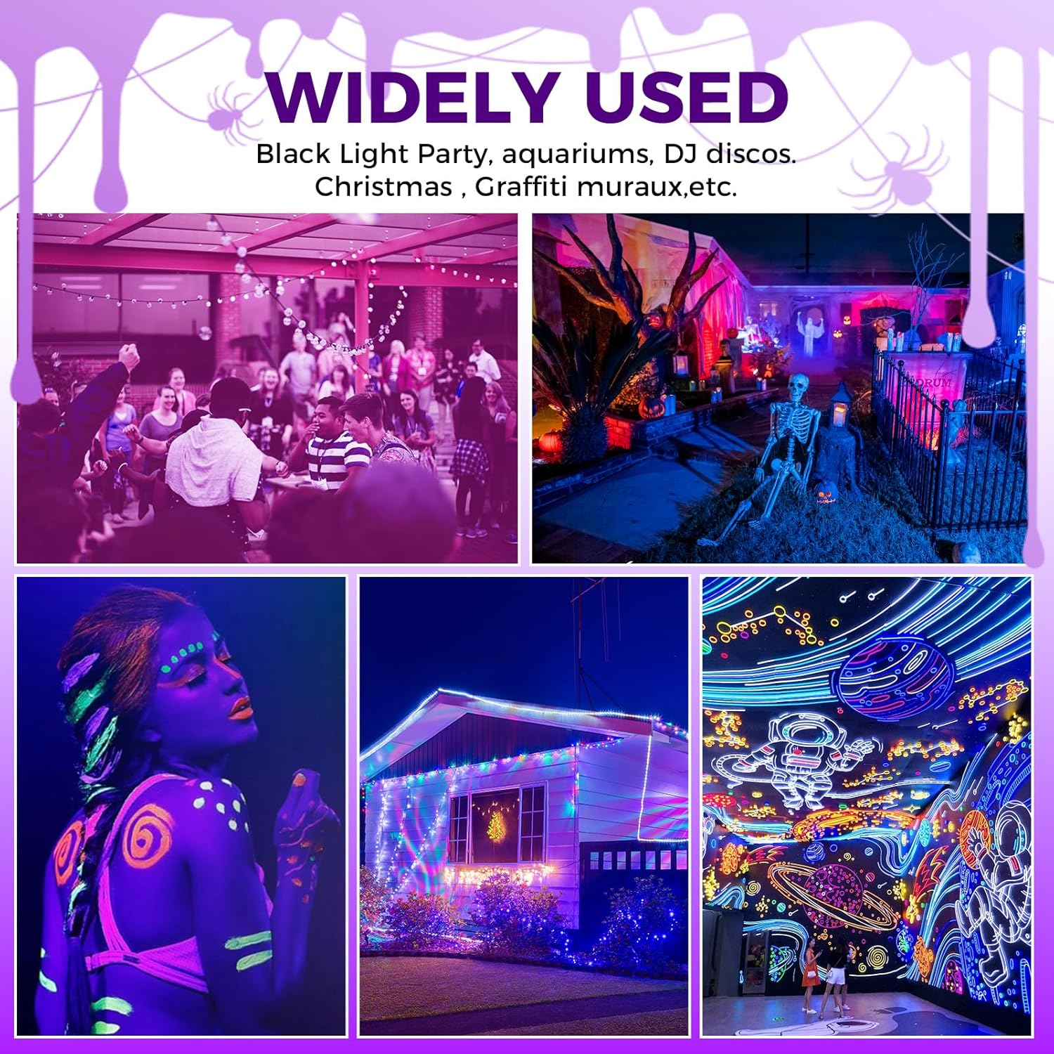 UV Black Light, 100W Black Lights, UV Flood Light AC220-240V, IP65 Waterproof, Blacklight Purple Glow in the Dark Paint Party Decorations Fixtures for Poster Room Stage Halloween image number 3