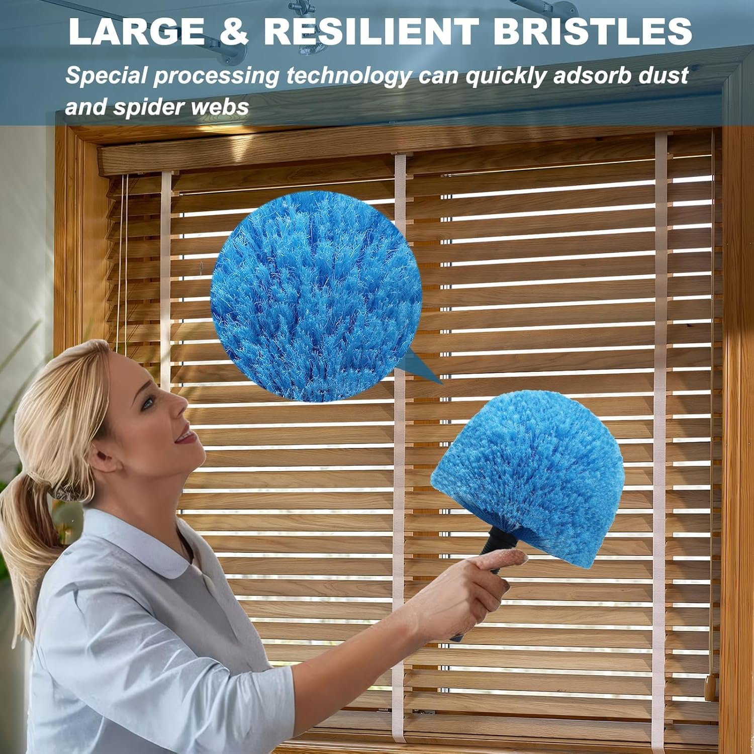 2 Pack Robust Cobweb Duster Head Brush, Superior Twist-On Web Cleaning Tool, Spider Web Remover Brush Compatible with Standard 3/4 Inch Threaded Poles for Outdoor & Indoor Use (Blue) image number 4