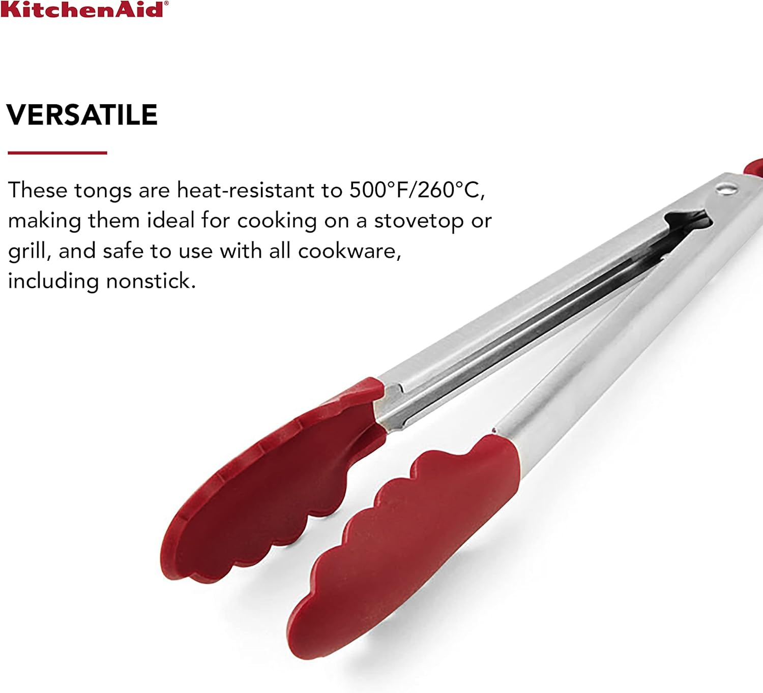 Kitchenaid Silicone Stainless Steel Tongs, 12 Inch, Red image number 6