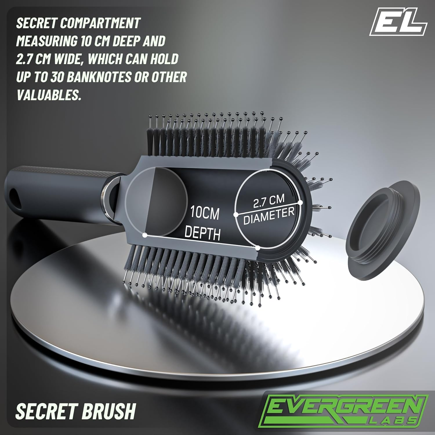 Evergreen Labs Travel Hair Brush with Secret Hideaway. Perfect as a Money Hiding Place for Home or as a Discreet Key Hiding Place on the Go image number 2