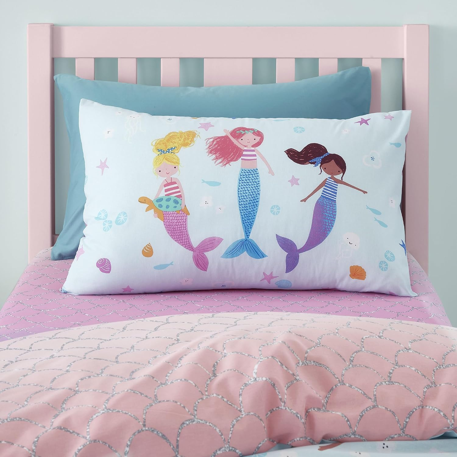 Catherine Lansfield Mermaid Reversible Single Duvet Cover Set with Pillowcase Blue image number 3