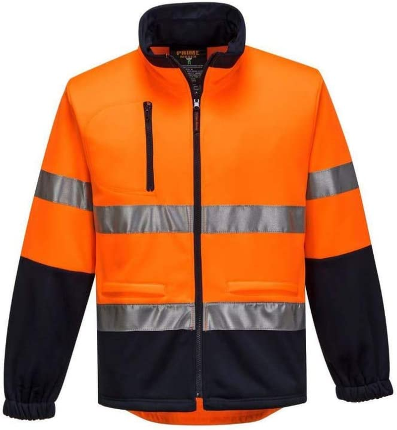 Prime Mover Unisex Water Repellent Brush Fleece Jacket with Tape, Orange/Navy, 4X-Large