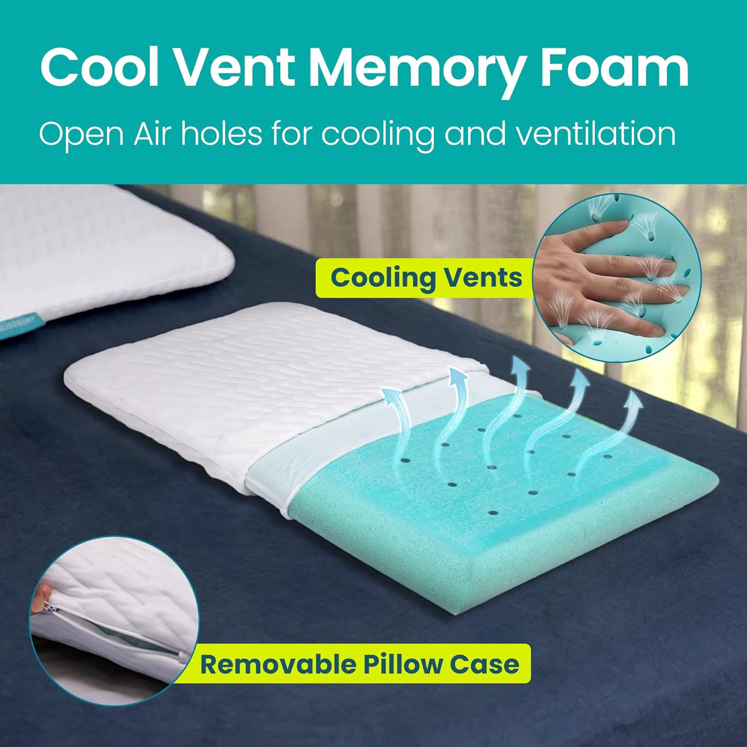 BLISSBURY 8.5Cm Super Thin Pillow for Sleeping | Premium Memory Foam Flat Pillow for Stomach Sleeper | Back & Stomach Sleeping Pillow | Certified Foam for Neck & Back Support, Removable Case image number 5