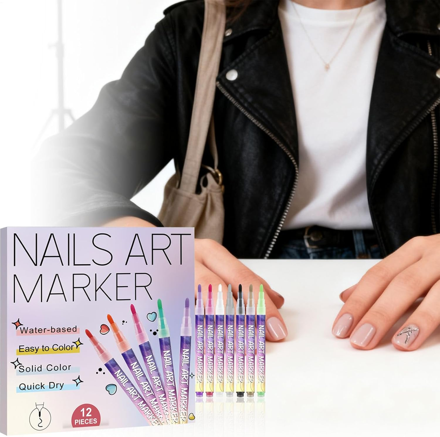 12 Color Nails-Art Markers for Gel Nails,Diy Nails-Art Markers,3D Nails Polish,Diy Arts Painting Tools,Quick-Drying Dotting for Gel, Youth, Beginner,Women, Mother, Men image number 6