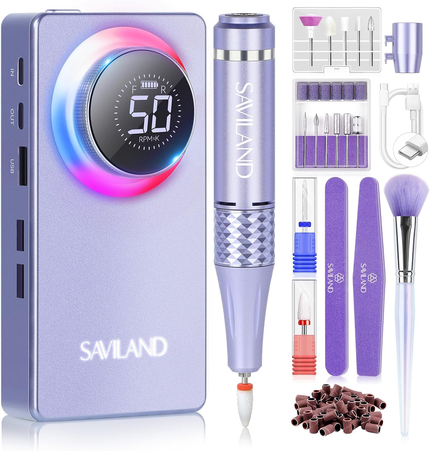 Saviland 50000RPM Nail Drill for Acrylic:High Tech Fast Removal Electric Nails Drill Kit 6000Mah Rechargeable Machine Dremal Professional Drill Bit Nail File Buffer Tools Salon Manicure Pedicure