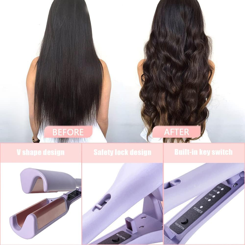 V Shape Curling Iron 32Mm Hair Deep Waver Adjustable Temperature Locking Button Hair Curler Ceramic Big Waves Crimper Hair Iron Styling Tool