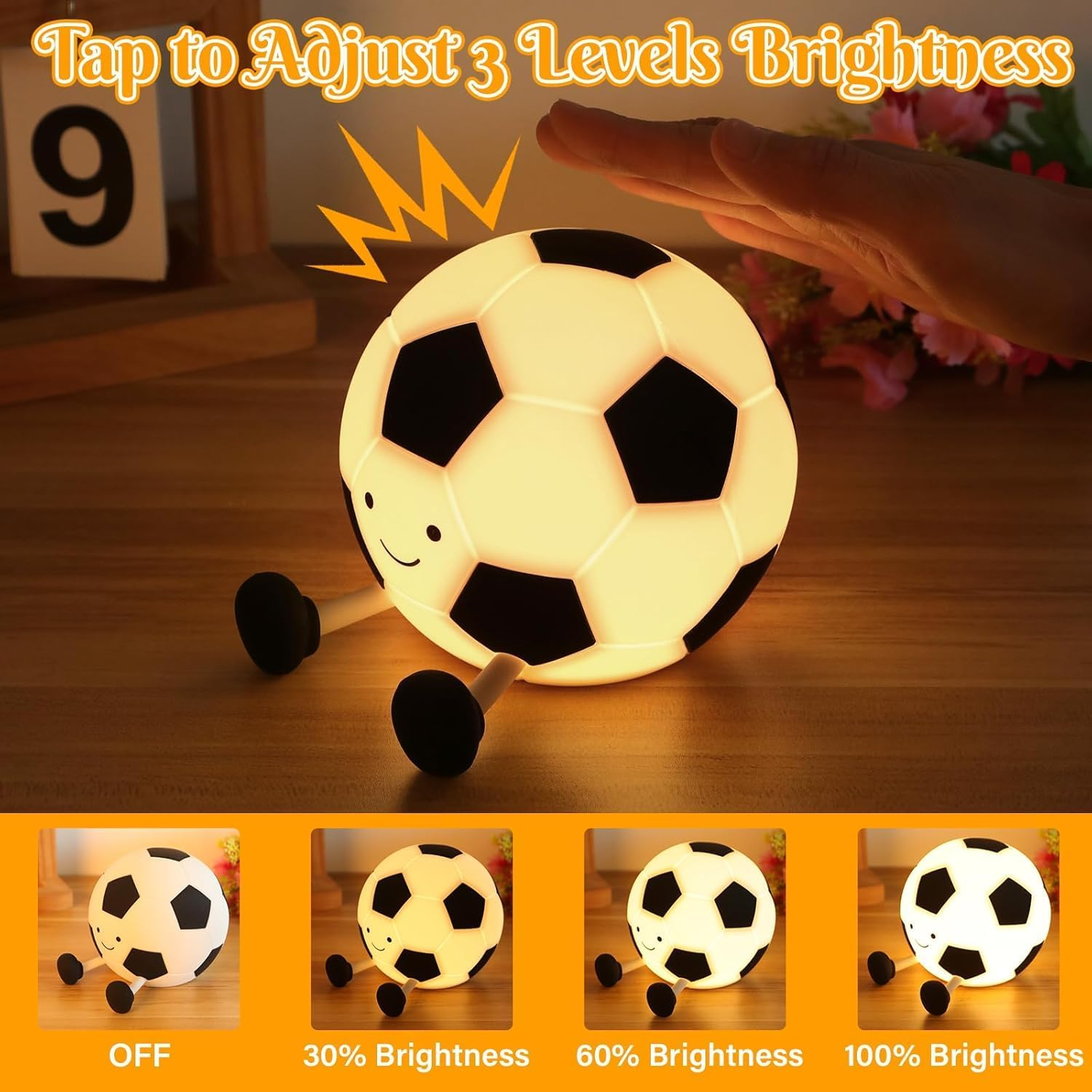 Soccer Night Light, Cartoon Soccer Lamp, Squishy Silicone Baby Nursery Night Light, Dimmable Rechargeable Silicone Soccers Lamp for Boys Girls Bedroom Home Office Decor image number 5