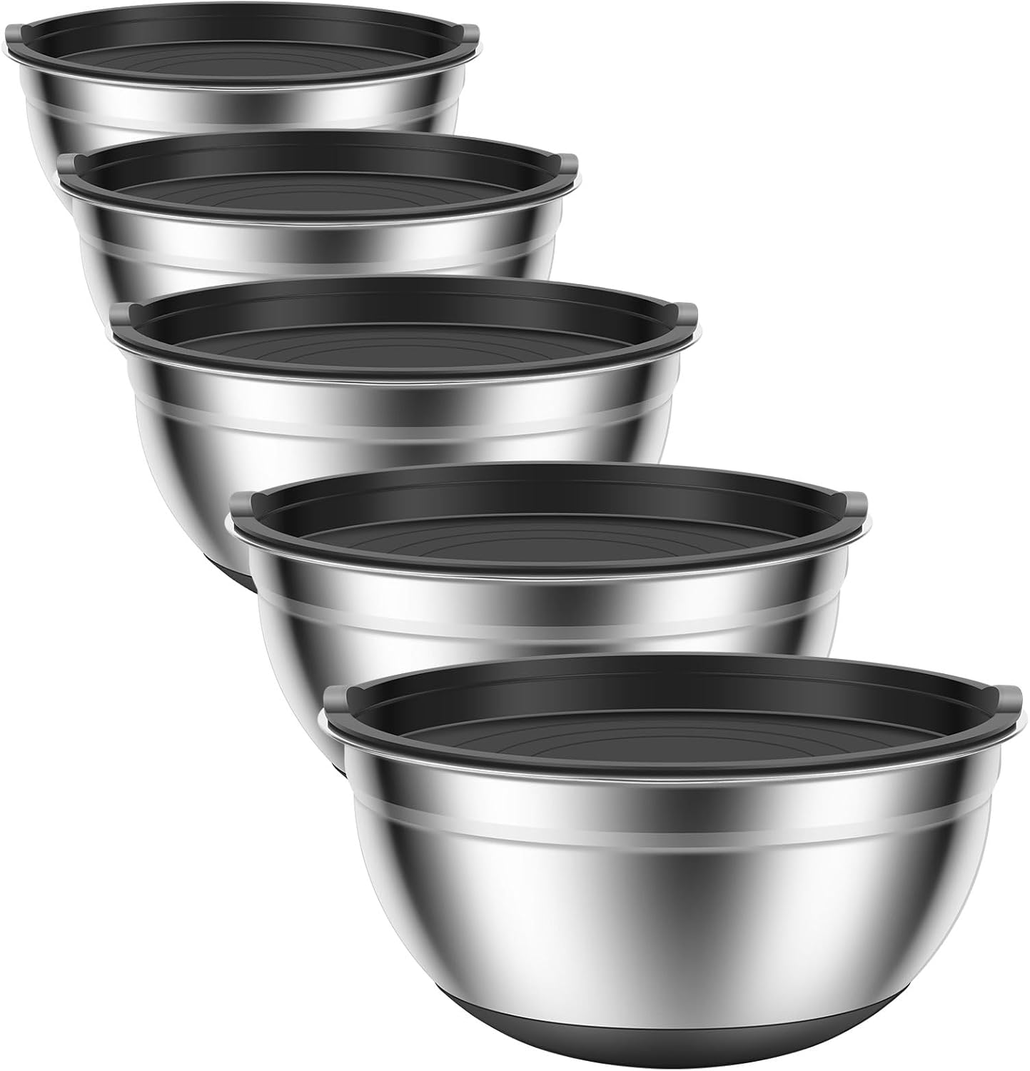 5 Pcs Mixing Bowls with Lids Stainless Steel Nesting Bowls Set with Non-Slip Silicone Bottoms Kitchen Metal Bowls for Mixing Baking Prepping Cooking Serving 4.5QT Large to 0.7QT Small image number 1