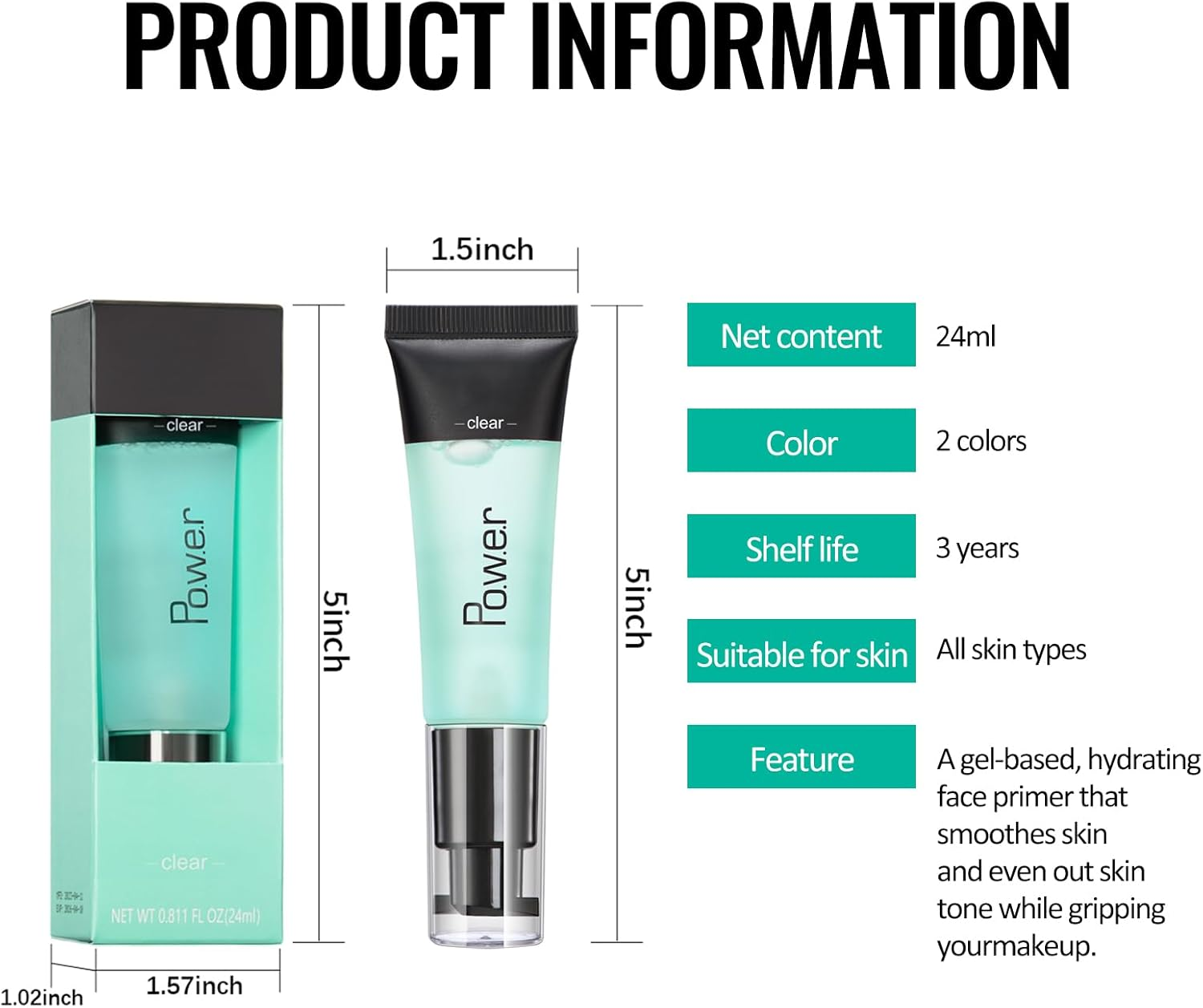 Erinde Erinde Hydrating Primer Gel, Gel-Based Primer, Foundation Makeup Primer for Face, Hydro Grip Primer, Smoothing Skin, Gripping Makeup #01