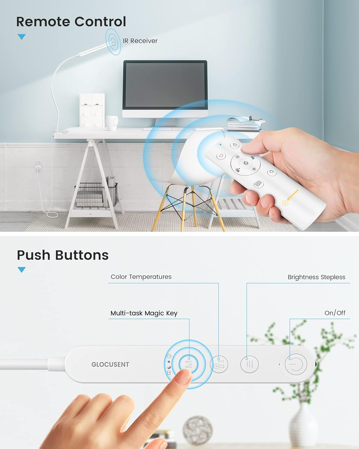 Glocusent 5W Clip on Light, 38 LED Eye Caring Book Lights for Reading at Night - 5 Color & 5 Brightness with a Remote, 30-Min Auto off Timer, Bed Headboard Clip on Lamp for Reading/Studying/Working image number 2