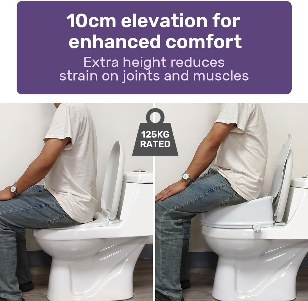 Equipmed Raised over Toilet Seat, 10Cm Riser, 125Kg Capacity, Raiser with Lid, White image number 2