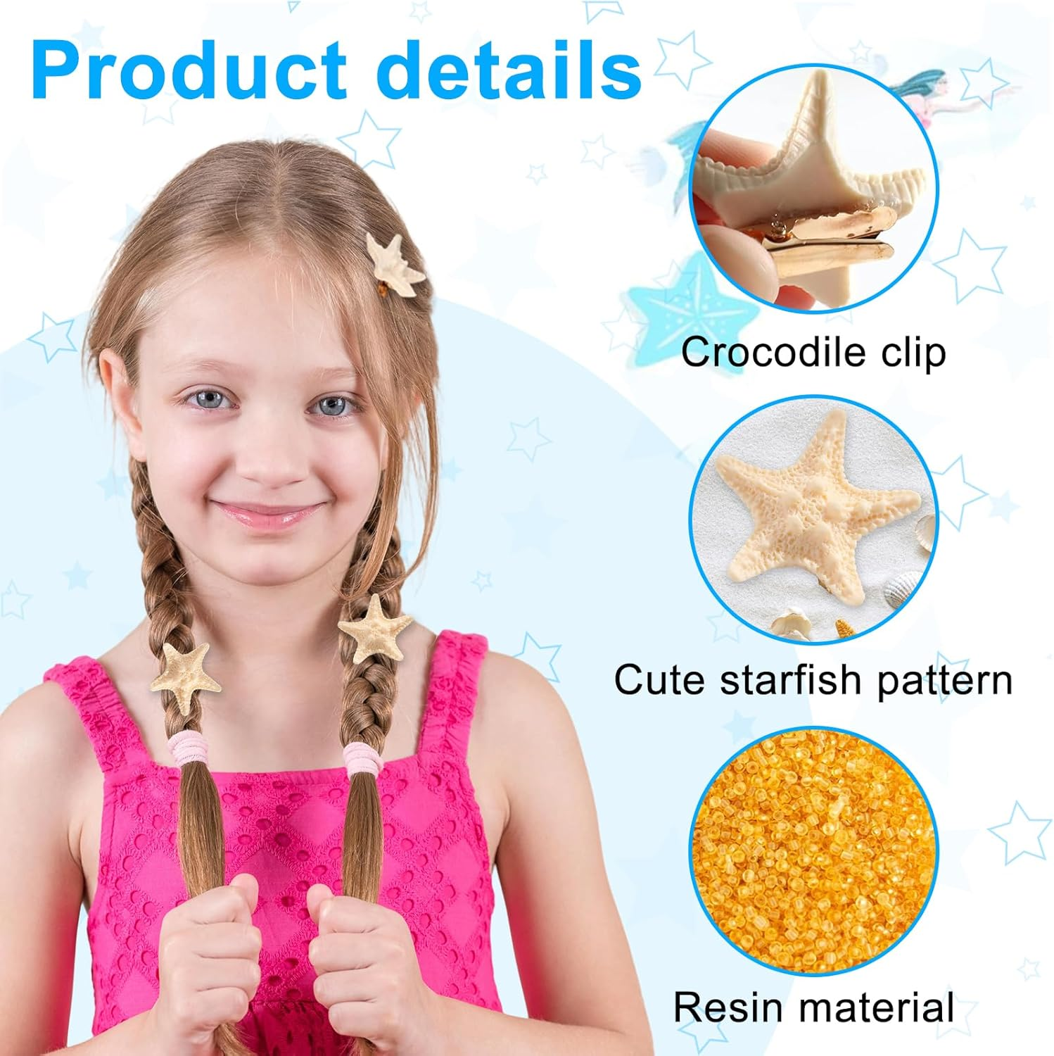 Diyxisk Starfish Hair Clips Girls, 15 Pieces Cute Hair Accessories for Women, Resin Hair Clips, Crocodile Clips for Girls, for Children'S Birthdays, School Performances, Family Reunions image number 5