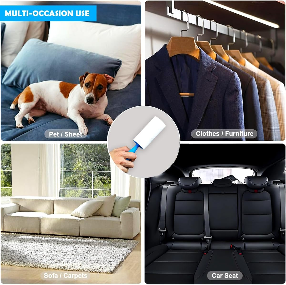 Lint Roller,Extra Sticky Roller 720 Sheets,Lint Remover for Clothes,Couch,Furniture,Carpet,Portable Cat Dog Hair Remover for Travel,Office,Car,2 Handles and 6 Refills image number 2