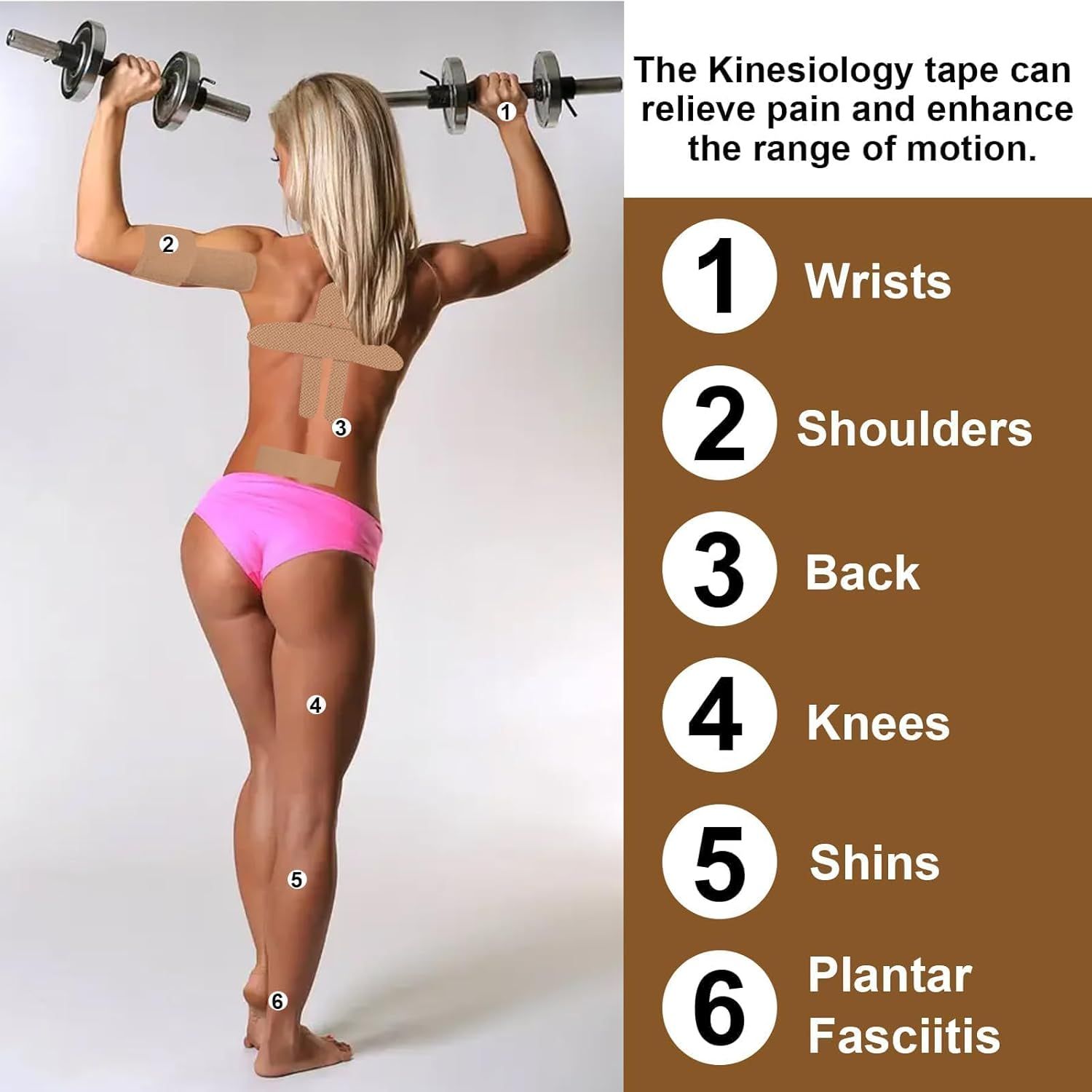 Kinesiology Tape, 4 Rolls Pain Relief Adhesive, Best Therapeutic Muscle Support Aid,2In X 16.4Ft(5Cm X5M)Waterproof Athletic Sports Tape Physio Tape for Knees, Shoulder, Ankles, Elbow, Joint Support(Beige) image number 6