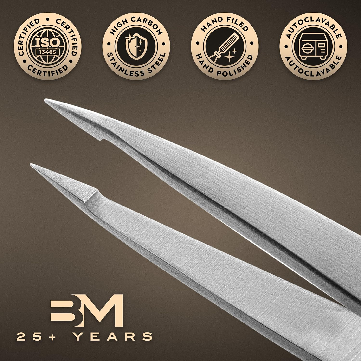 By MILLY Pointed Tweezers | High Carbon Stainless Steel Needle Nose | Fine Point Precision Hair Removal | Perfectly Aligned & Hand-Filed Sharp | Silver