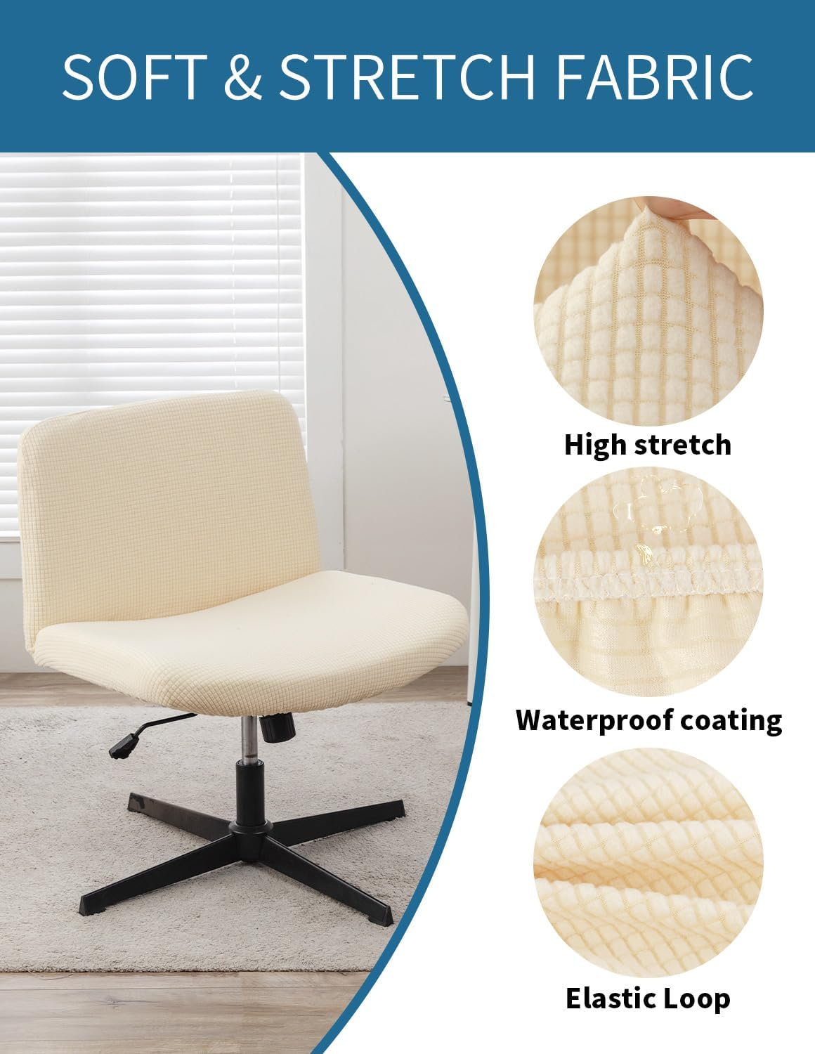 Lavishcover Armless Chair Cover Office Desk Chair Cover, Waterproof and Elastic Criss Cross Chair Cover, Exquisite Vanity Chair Cover, Mid Back Wide Seat Accent Chair Covers(Cream,Corn,Just the Cover) image number 6