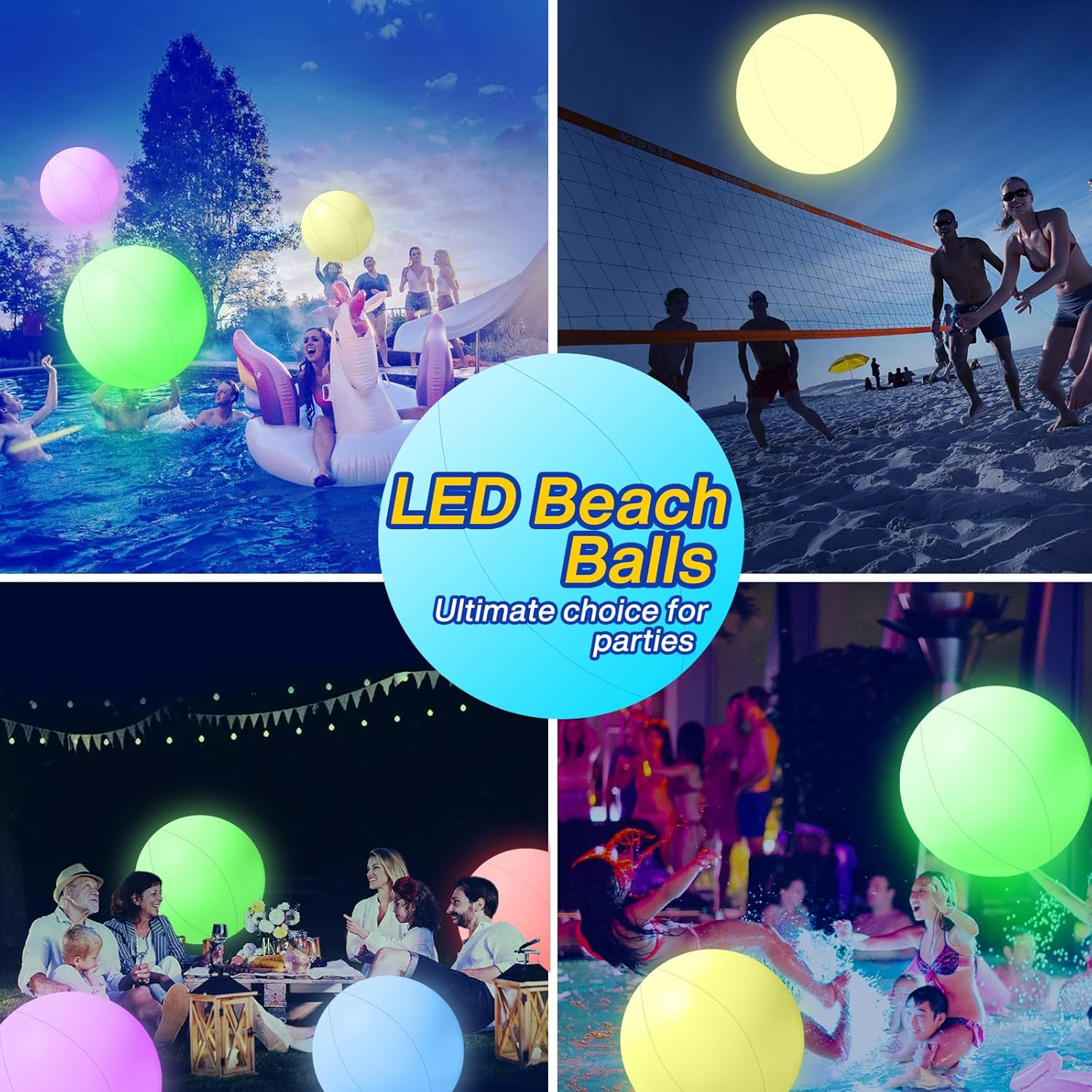 Pool Toys, 5 Packs Light up Beach Balls, 16" LED Glow in the Dark Beach Balls with 16 Colors Lights and 5 Light Modes,With Remote Control for Adults Outdoor Pool Party Games image number 2