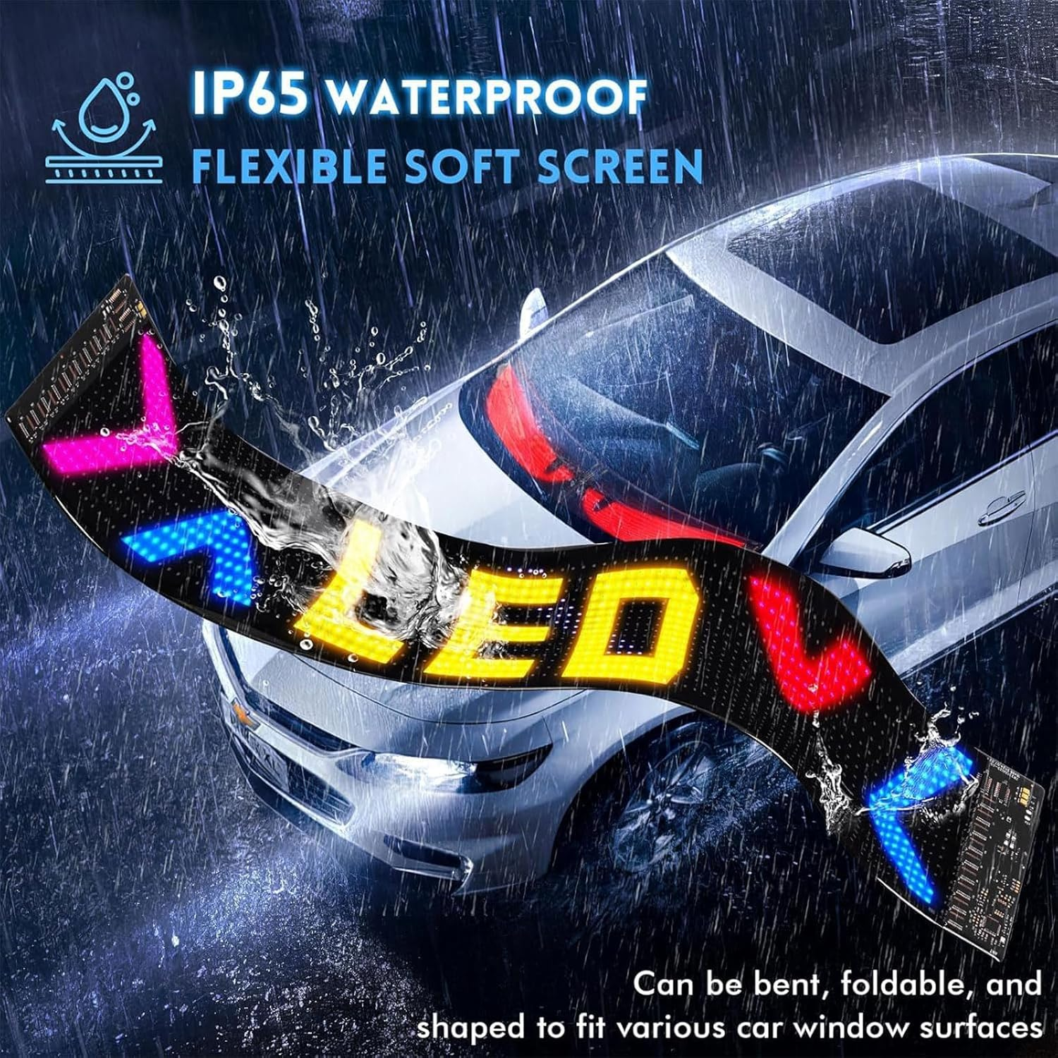 Homodoskey Devil Eyes Lights for Cars, 60X12Cm Programmable LED Eyes for Car/Truck Windshield, Flexible LED Display Screen Panel DIY Car Dynamic Smart Colorful Eye Lamp Soft Screen, 1Pack image number 4