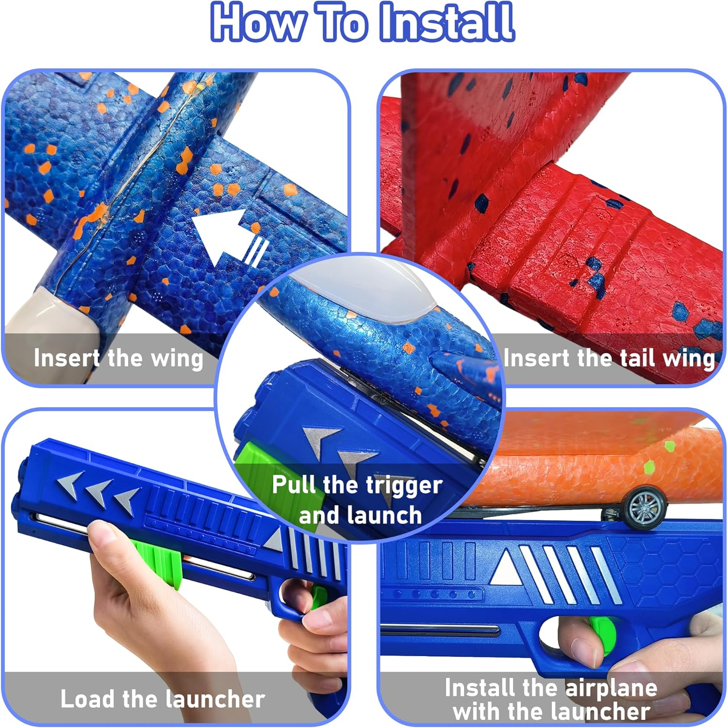 3 Pack Foam Airplane Toys with Launcher, Kids Outdoor Foam Glider Catapult Plane Toys for 5 6 7 8 9 Year Old Boy, Flying Toys Birthday Gifts for Boys Girls 4 5 6 7 8 9 10 11 12 Year Old image number 4