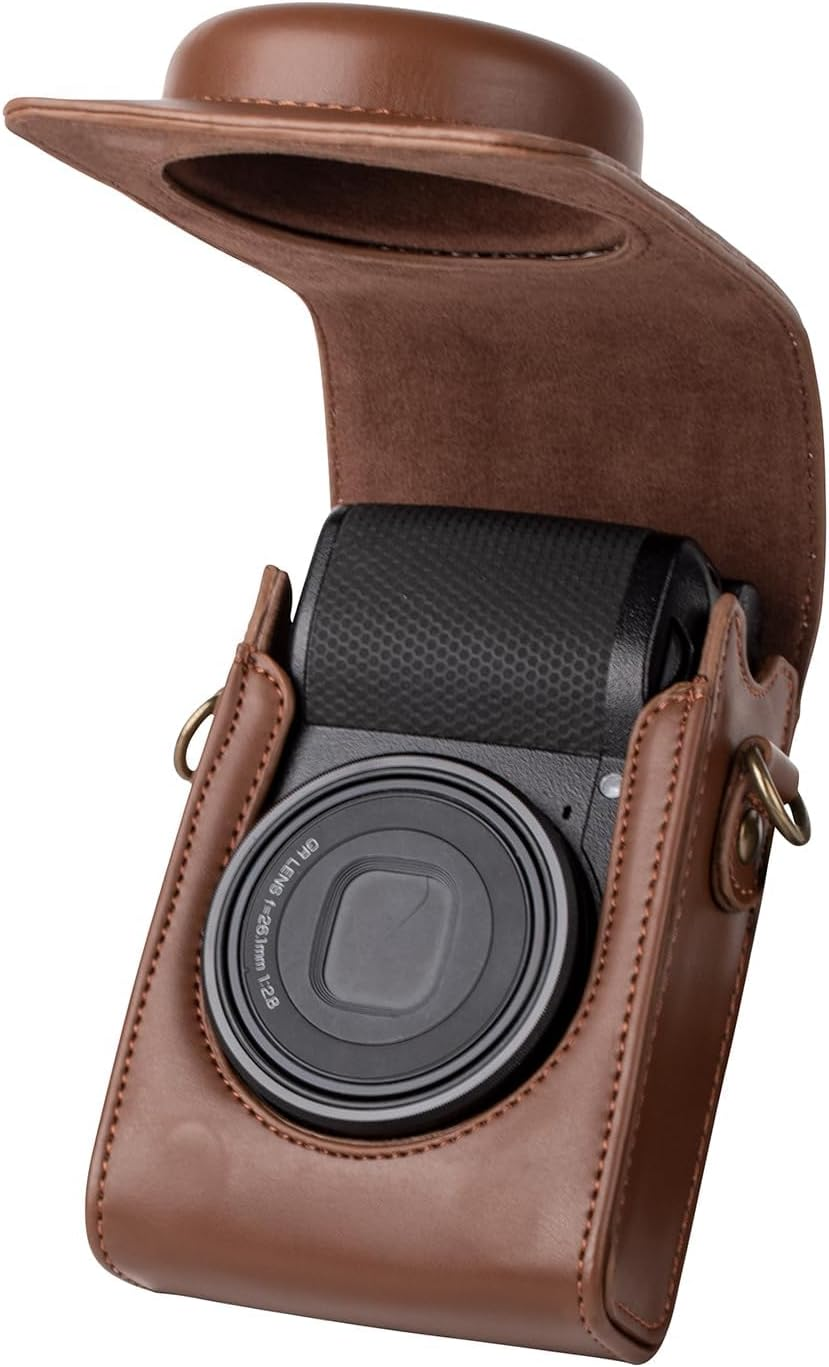 Camera Case, for Ricoh GR, GR II, GR III, GR3X Digital Camera, Adjustable Shoulder Strap, PU Leather Embossed Pattern, Protective Case, with Detachable Top Cover, Retro Style GR Camera Case (Coffee) image number 3