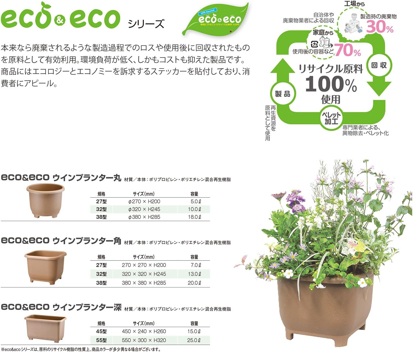 Yamato Plastic Eco & Eco Winplanter, Deep 45, 17.7 X 9.4 X 10.2 Inches (450 X 240 X 260 Mm), Eco Brown, Set of 3 image number 3
