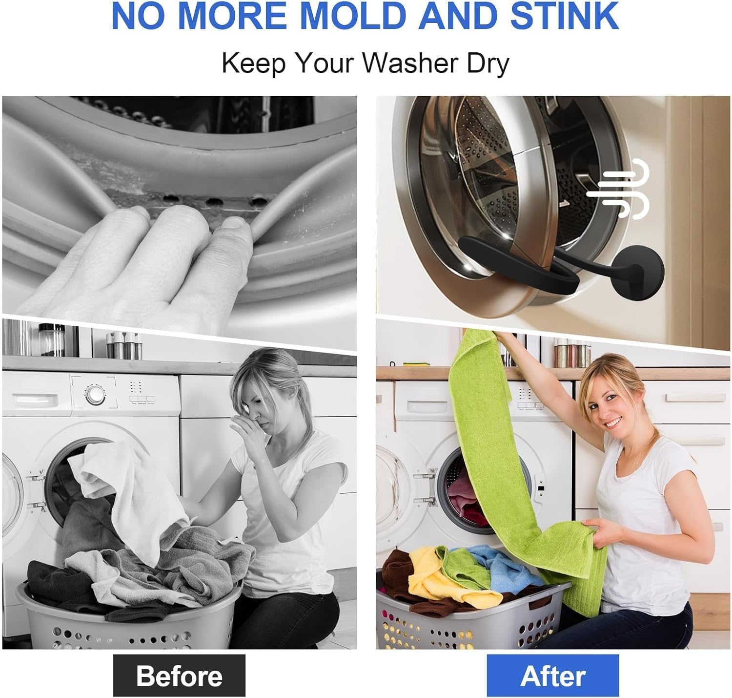 Front Load Washing Machine Door Stopper - Tool-Free Installation Washer Door Prop, Stainless Steel Holder to Keep Washer Ajar, Prevents Mold/Mildew Odors (Black) - Black image number 5