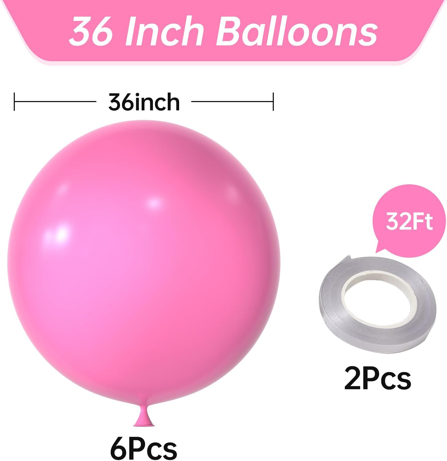 36 Inch Giant 6 Pack Large round Latex Baloons for Anniversary, Birthday, Christmas, Wedding Holiday Party Decorations (Hot Pink) image number 4